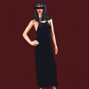 90s black velvet maxi dress with halter neck